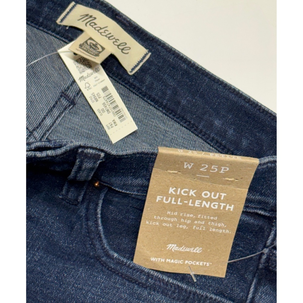 Madewell Kick Out Full-Length Jeans Dark Indigo Mid Rise W 25P NR945 - Picture 3 of 6